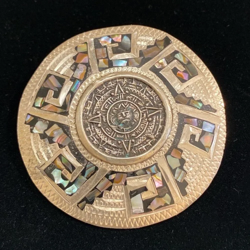 Vintage Sterling Silver MOP Inlay Pendant Brooch